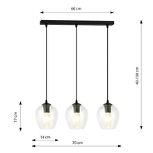 ISTAR 3-Lichts Langwerpige Hanglamp – Zwart Staal met Transparante Glazen Kappen Eettafelmodel