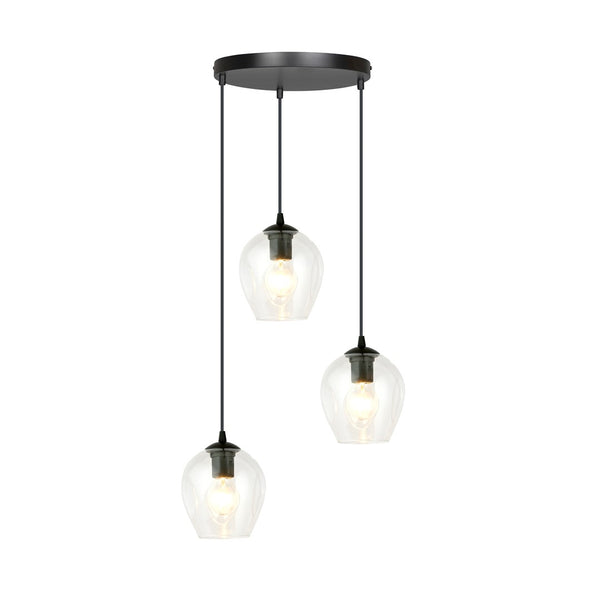 ISTAR 3-Lichts Hanglamp – Zwart Staal met Transparante Glazen Kappen