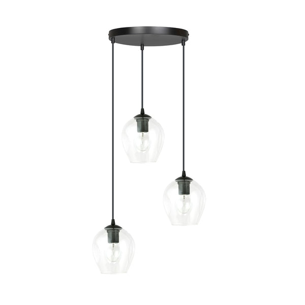 ISTAR 3-Lichts Hanglamp – Zwart Staal met Transparante Glazen Kappen