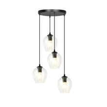 ISTAR 4-Lichts Hanglamp – Zwart Staal met Transparante Glazen Kappen
