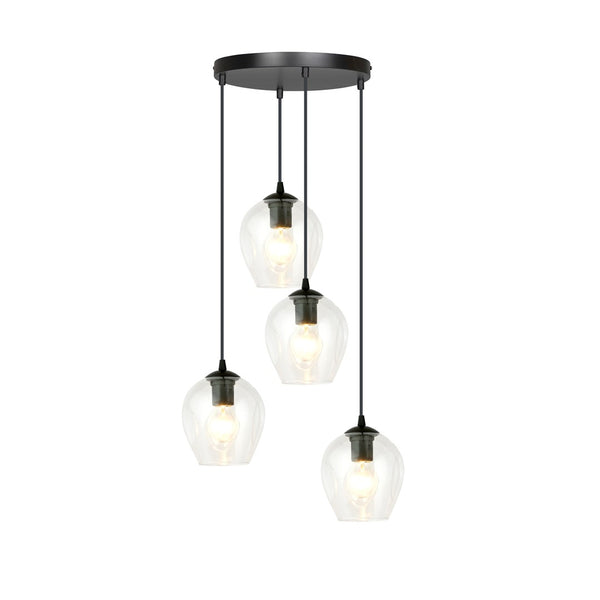 ISTAR 4-Lichts Hanglamp – Zwart Staal met Transparante Glazen Kappen