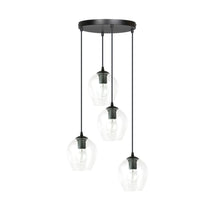 ISTAR 4-Lichts Hanglamp – Zwart Staal met Transparante Glazen Kappen