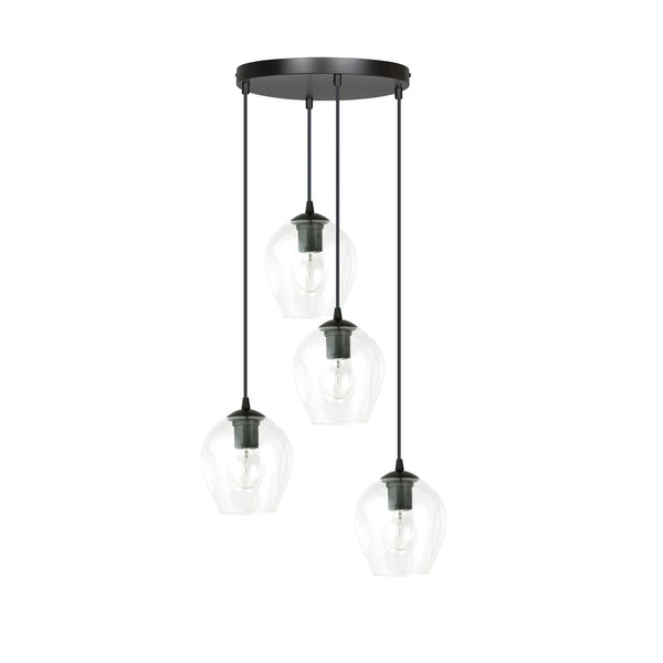 ISTAR 4-Lichts Hanglamp – Zwart Staal met Transparante Glazen Kappen