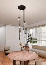 ISTAR 4-Lichts Hanglamp – Zwart Staal met Transparante Glazen Kappen