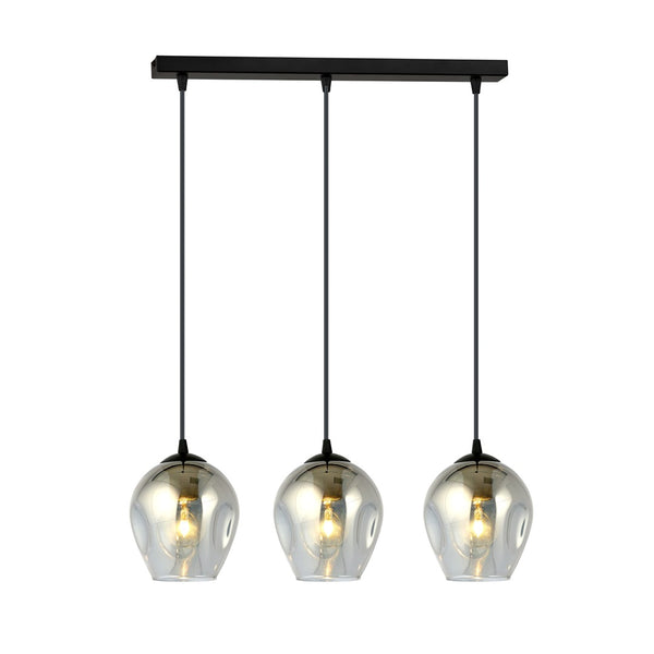 ISTAR 3-Lichts Langwerpige Hanglamp – Zwart Staal met Smoke Glazen Kappen Eettafelmodel