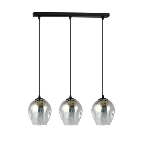ISTAR 3-Lichts Langwerpige Hanglamp – Zwart Staal met Smoke Glazen Kappen Eettafelmodel