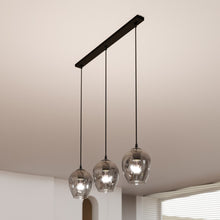 ISTAR 3-Lichts Langwerpige Hanglamp – Zwart Staal met Smoke Glazen Kappen Eettafelmodel