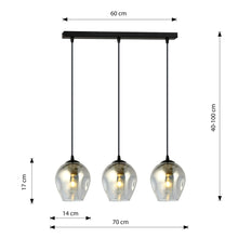 ISTAR 3-Lichts Langwerpige Hanglamp – Zwart Staal met Smoke Glazen Kappen Eettafelmodel