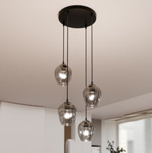 ISTAR 4-Lichts Hanglamp – Zwart Staal met Smoke Glazen Kappen