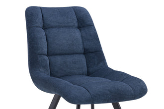Eetkamerstoel LIZZY – Comfortabele stoffen stoel met metalen poten in blauw