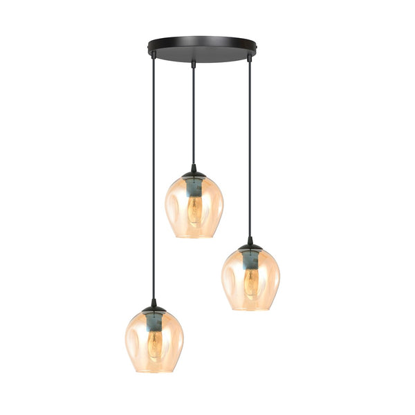 ISTAR 3-Lichts Hanglamp – Zwart Staal met Honingkleurige Glazen Kappen