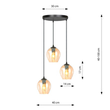 ISTAR 3-Lichts Hanglamp – Zwart Staal met Honingkleurige Glazen Kappen