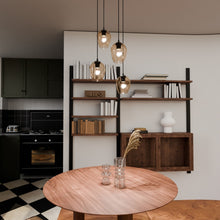 ISTAR 4-Lichts Hanglamp – Zwart Staal met Honingkleurige Glazen Kappen