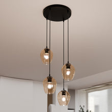 ISTAR 4-Lichts Hanglamp – Zwart Staal met Honingkleurige Glazen Kappen