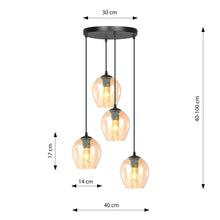 ISTAR 4-Lichts Hanglamp – Zwart Staal met Honingkleurige Glazen Kappen