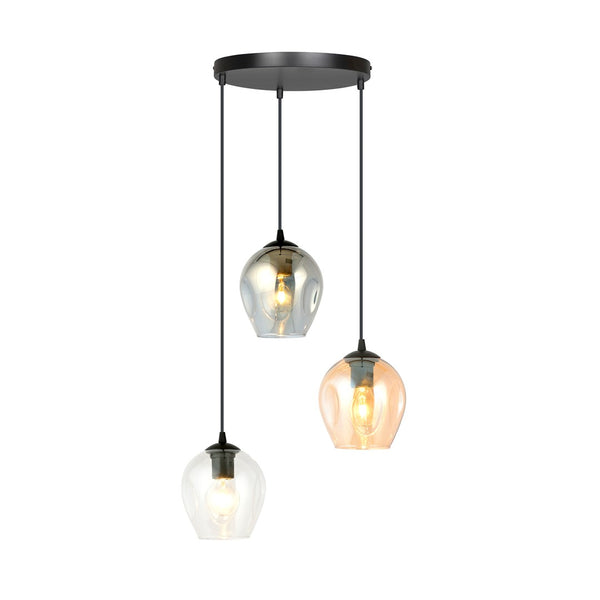 ISTAR 3-Lichts Hanglamp – Zwart Staal met Mix Glazen Kappen