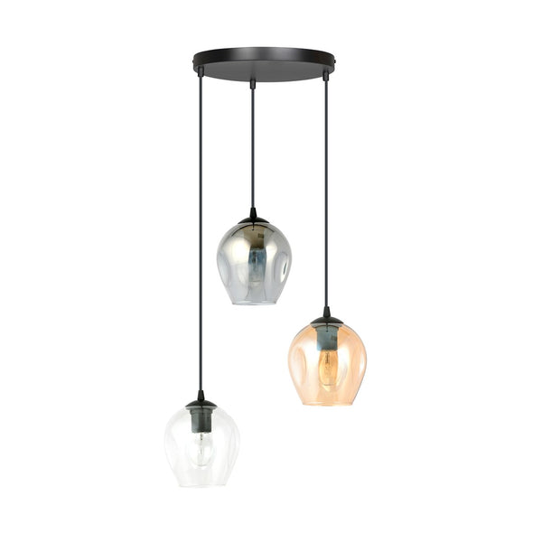 ISTAR 3-Lichts Hanglamp – Zwart Staal met Mix Glazen Kappen