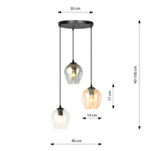 ISTAR 3-Lichts Hanglamp – Zwart Staal met Mix Glazen Kappen