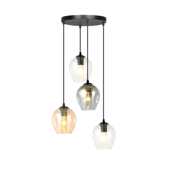 ISTAR 4-Lichts Hanglamp – Zwart Staal met Mix Glazen Kappen