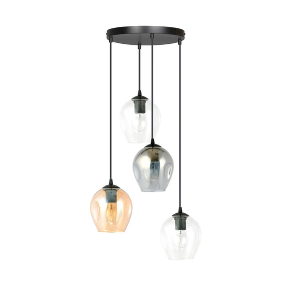 ISTAR 4-Lichts Hanglamp – Zwart Staal met Mix Glazen Kappen