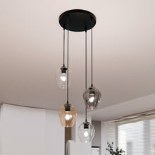 ISTAR 4-Lichts Hanglamp – Zwart Staal met Mix Glazen Kappen