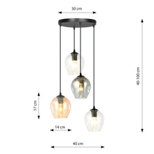 ISTAR 4-Lichts Hanglamp – Zwart Staal met Mix Glazen Kappen