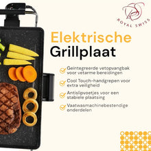 Royal Swiss Elektrische Grillplaat 2000W – Bakplaat 46×26 cm – Anti-aanbak – Thermostaat – Vetopvangbak