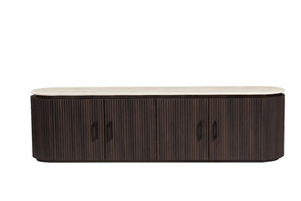 Kimberly TV-Meubel – 200x45x55 cm – Flintstone Look Steen met Bruin MDF Fronten