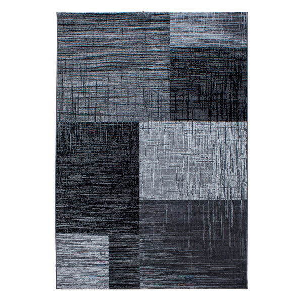 Zwart Grijs Vloerkleed Blokdesign – Modern Tapijt voor Woonkamer en Slaapkamer