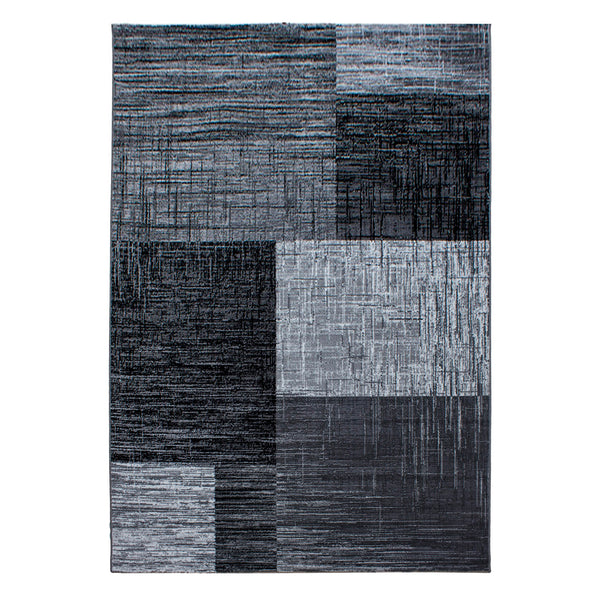 Zwart Grijs Vloerkleed Blokdesign – Modern Tapijt voor Woonkamer en Slaapkamer