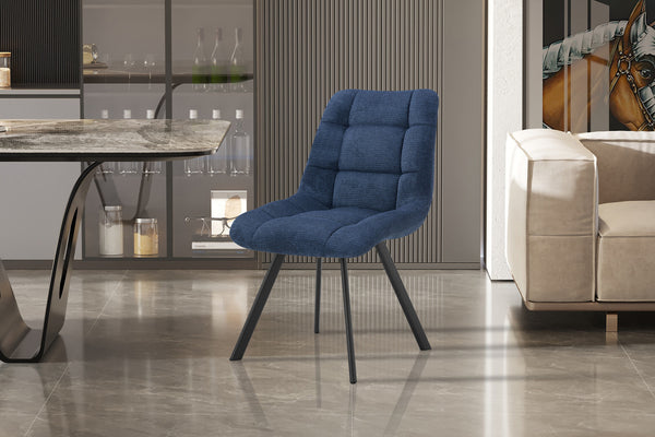 Eetkamerstoel LIZZY – Comfortabele stoffen stoel met metalen poten in blauw