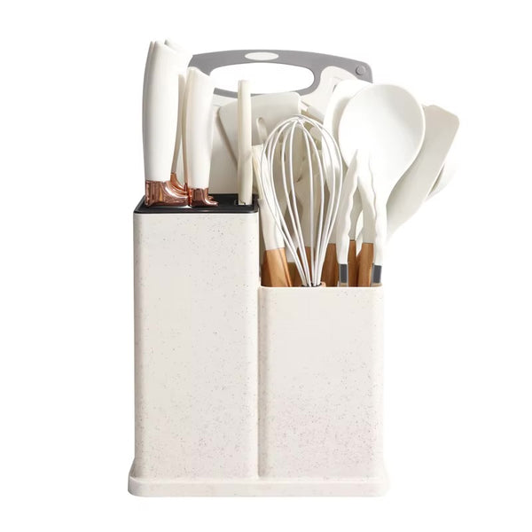 19-delige keukengerei set – Off-white/Crème – Inclusief houder & snijplank