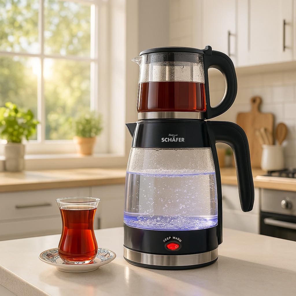 Elektrische theekoker, 1800 W, theeapparaat van glas, theepot met theezeef, 2,5 l grote waterkoker 1 l kleine theepot, anti-droogontwerp (geen warmte-isolerende functie Elektrische theekoker, 1800 W, theeapparaat van glas, theepot met theezeef, 2,5 l grote waterkoker 1 l kleine theepot, anti-droogontwerp (geen warmte-isolerende functie