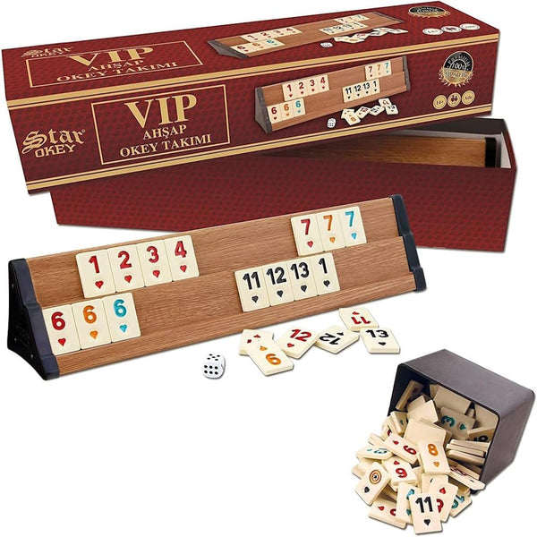 Star Okey VIP Houten Rummikub Set – Turks Okey Spel 101 met Melamine Stenen