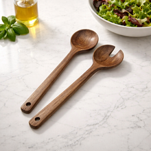 Acaciahouten serveerbestek 2 delig 28x7 cm - houten saladebestek - Acora collectie