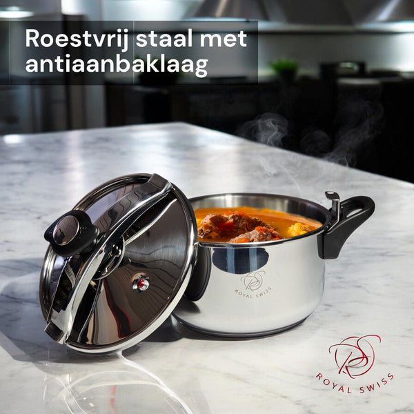 Royal Swiss Snelkookpan – RVS Drukkookpan voor Inductie & Alle Warmtebronnen (Veiligheidsventiel) – detailfoto 2