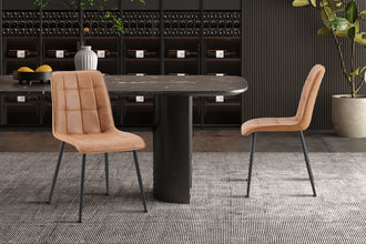 Eetkamerstoel Furas – Cognac Vintage PU Leer – Zwarte Metalen Poten