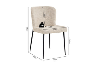 Eetkamerstoel Lisa – Bouclé Beige – Zwarte Metalen Poten