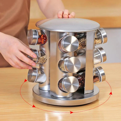 Roterend kruidenrek met 12 glazen potjes – zilverkleurig – detailfoto 2