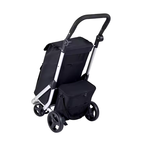 Boodschappentrolley Zwart – Stevige Opvouwbare Winkelwagen met Koeltas en RVS Frame