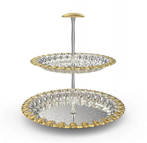 Luxe 2-laags etagère goud/zilver (30 cm) – Ø 30/24 cm