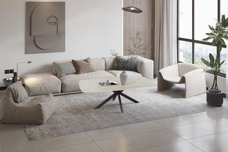 Salontafel Apollo 130 cm Deens ovaal steen beige – luxe design koffietafel met metalen onderstel