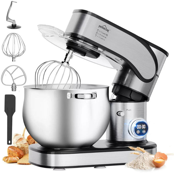 Keukenmachine 2800W – 12L RVS Kom – Digitale Deegmachine met Timer, Touchscreen & 12 Snelheden – Inclusief Haken en Garde