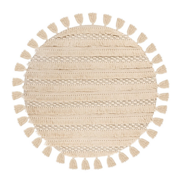 Handgemaakt rond wollen vloerkleed in Boho-stijl (Natural, Ø 160 cm)