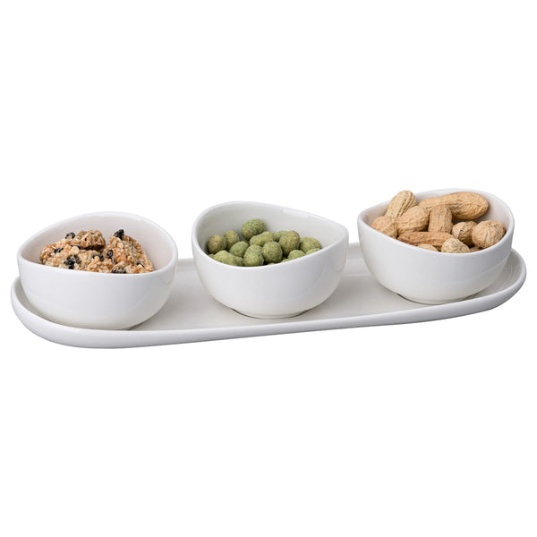 MILA 4-delig Snackset van Porselein – Met 3 Schaaltjes & Ovale Serveerschaal – Vaatwasser- & Magnetronbestendig – detailfoto 2
