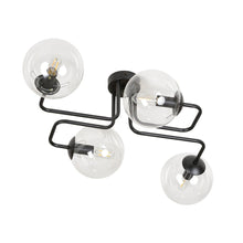 BRENDI 4-Lichts Plafondlamp – Zwart Staal met Transparante Glazen Kappen