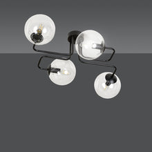 BRENDI 4-Lichts Plafondlamp – Zwart Staal met Transparante Glazen Kappen