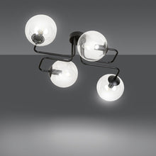 BRENDI 4-Lichts Plafondlamp – Zwart Staal met Transparante Glazen Kappen