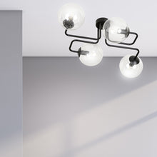 BRENDI 4-Lichts Plafondlamp – Zwart Staal met Transparante Glazen Kappen