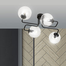 BRENDI 4-Lichts Plafondlamp – Zwart Staal met Transparante Glazen Kappen